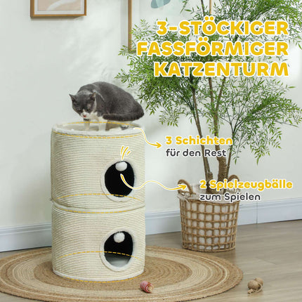 Cat Scratching Fat with Caves, 69 cm, Creme White