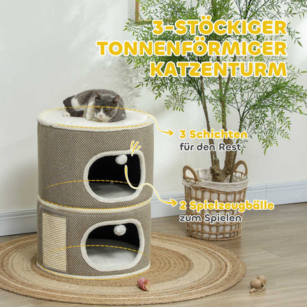 Cat Scratching Barrel - 2 caves, sisal, 69 cm, coffee/cream