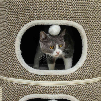 Cat Scratching Barrel - 2 caves, sisal, 69 cm, coffee/cream