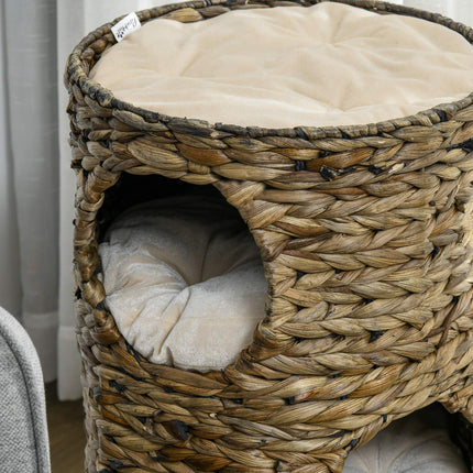 Cat tower with 3 caves & bed, 73 cm water hyacinth