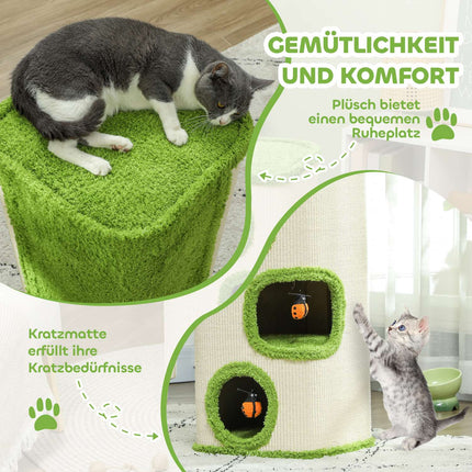 Cat scratching post with caves, sisal, toy, green, 76 cm