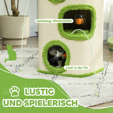 Cat scratching post with caves, sisal, toy, green, 76 cm