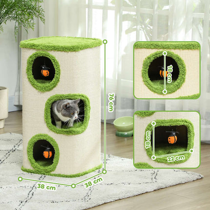 Cat scratching post with caves, sisal, toy, green, 76 cm