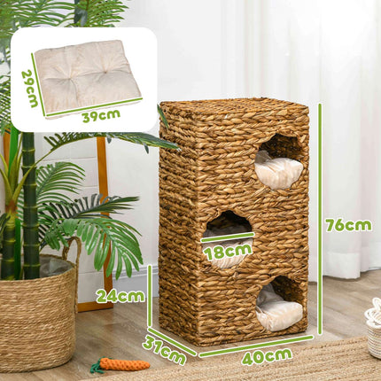 Cat Barrel Tower, 76 cm, 3 caves, water hyacinth, light brown