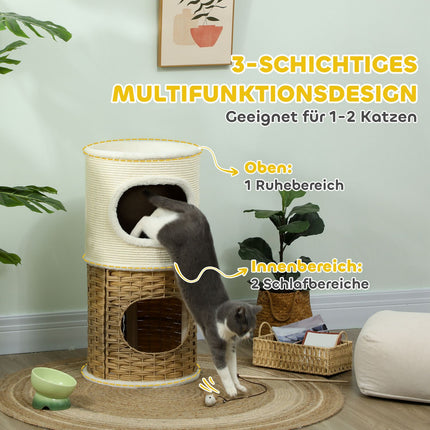 Three-Tier Cat Tree with Sisal Post, Cream White, 80 cm