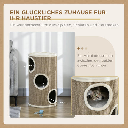 Cat Scratching Tower, 3 levels, sisal and plush, 70 cm