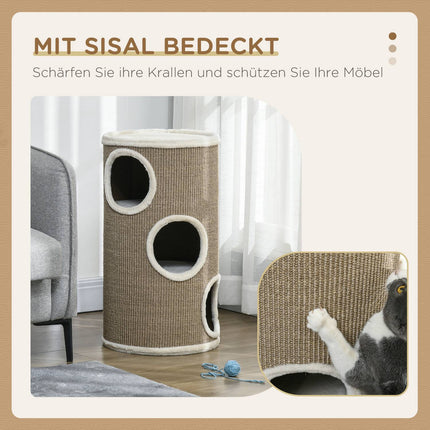 Cat Scratching Tower, 3 levels, sisal and plush, 70 cm