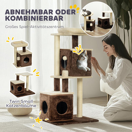 Cat tree 107 cm with cave, bed, play ball, dark brown