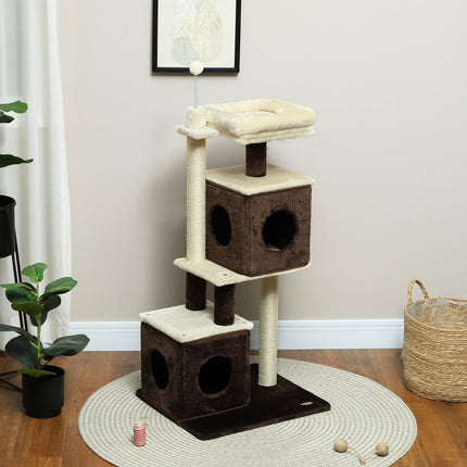 Cat tree 107 cm with cave, bed, play ball, dark brown