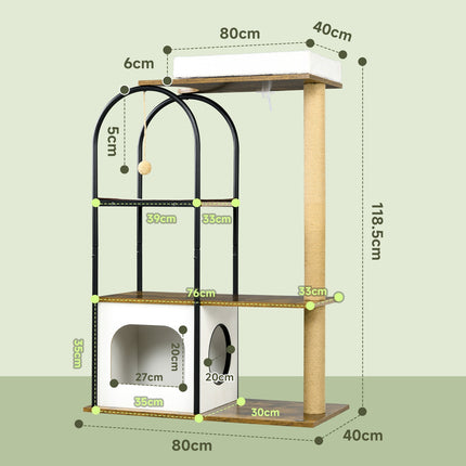 Cat tree 118.5 cm with cave, bed & scratching mat