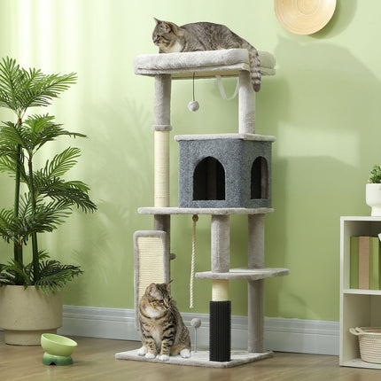 Cat tree with cave, sisal poles & play ball, 132 cm