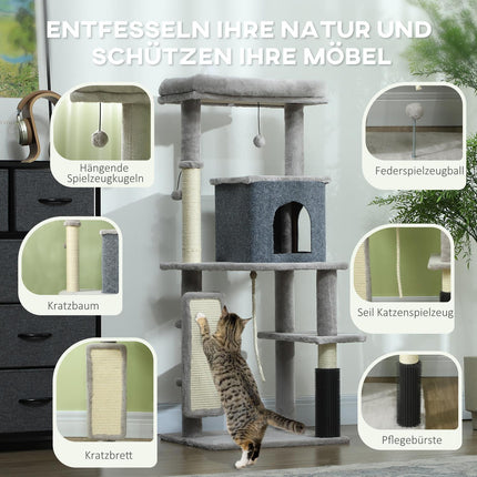 Cat tree with cave, sisal poles & play ball, 132 cm