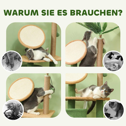 Cat tree scratching post 139 cm with cave, play ball, green