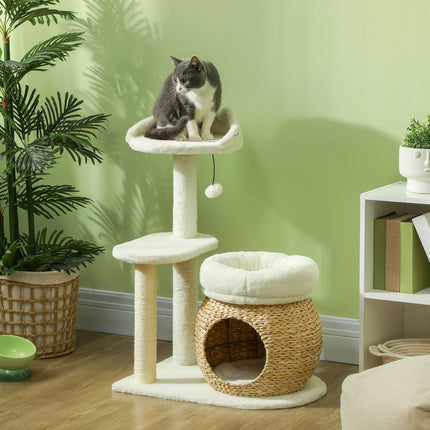Cat tree with cave and beds, scratching posts, cream, up to 5 kg