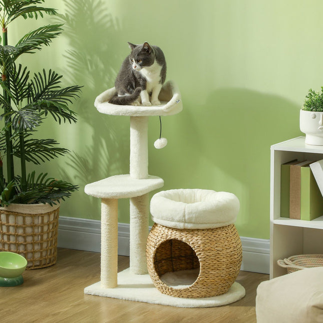 Cat tree with cave and beds, scratching posts, cream, up to 5 kg