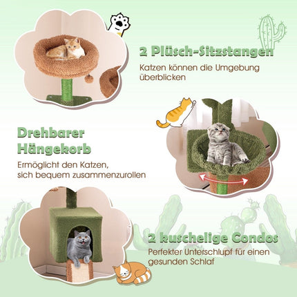 Scratching post cactus cat tree with platforms toy sisal posts green + brown (160cm high)
