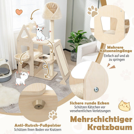 Scratching post cat paradise made of wood 111 x 42 x 155 cm natural