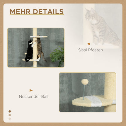 Adjustable cat scratching post with play ball, 220-260 cm