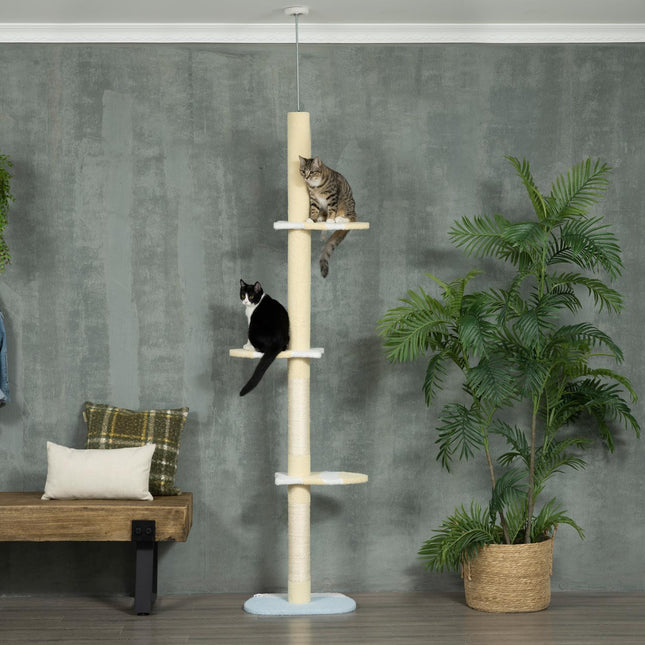Adjustable cat scratching post with play ball, 220-260 cm