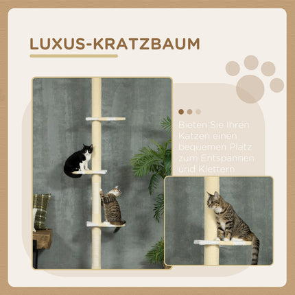Adjustable cat scratching post with play ball, 220-260 cm