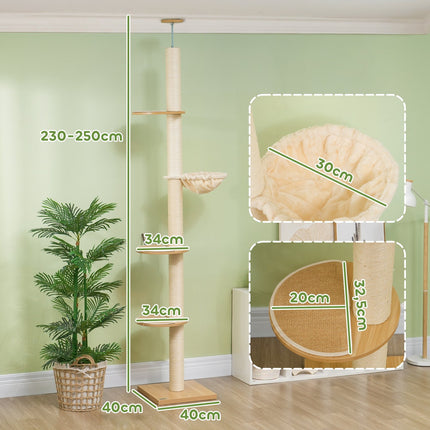 Adjustable cat tree with hammock, ceiling height 230-250cm