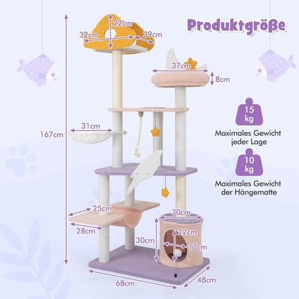 Scratching post cat tree with cat cave cute cat scratching post 68 x 48 x 167 cm