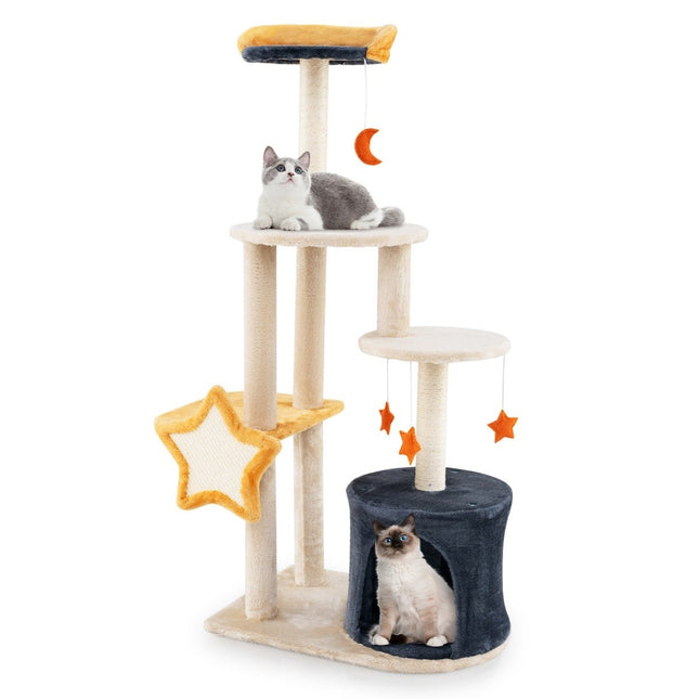 Scratching post cat tree with cat cave & plush seat & toys & toys & platforms 60 x 41 x 128 cm