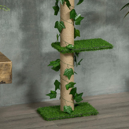 Adjustable jute cat tree, ceiling height 202-242 cm, green/yellow