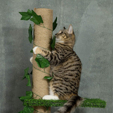 Adjustable jute cat tree, ceiling height 202-242 cm, green/yellow
