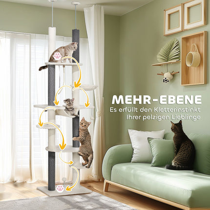 Cat tree with high ceiling, 225-255 cm, with hammocks and baskets