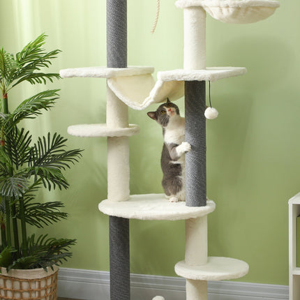 Cat tree with high ceiling, 225-255 cm, with hammocks and baskets