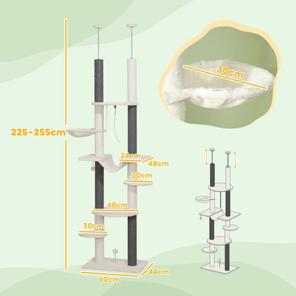 Cat tree with high ceiling, 225-255 cm, with hammocks and baskets