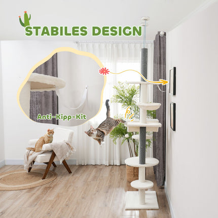 Cat tree with high ceiling, 225-255 cm, with hammocks and baskets