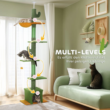 Cat tree 230-275 cm with cave and play ball - Green