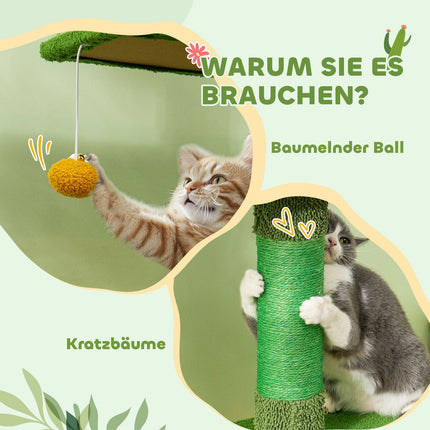 Cat tree 230-275 cm with cave and play ball - Green