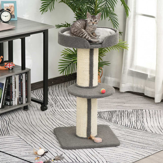 Cat scratching post, 30 kg capacity, sisal, gray platform