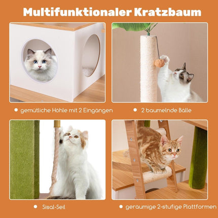 Scratching post with cat cabinet & cave & scratching board & artificial plant cat tree cat house