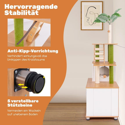 Scratching post with cat cabinet & cave & scratching board & artificial plant cat tree cat house