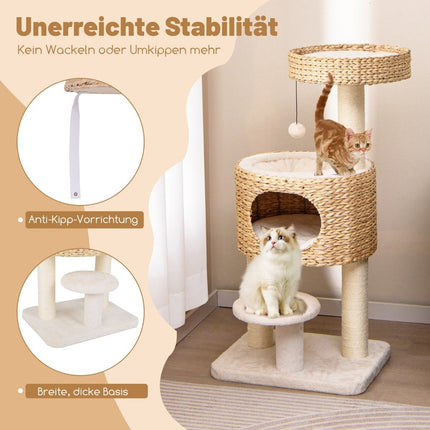 Scratching post with cat cave 104 cm high cat tree with perch & platform beige + natural