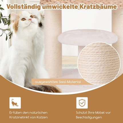 Scratching post with cat cave 104 cm high cat tree with perch & platform beige + natural