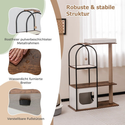 Scratching post with cat cave 118cm cat tree with removable cat bed & ball & scratching mat