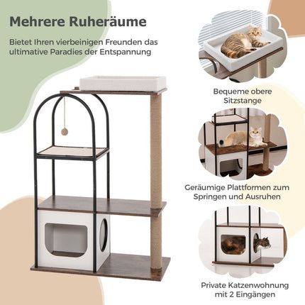 Scratching post with cat cave 118cm cat tree with removable cat bed & ball & scratching mat
