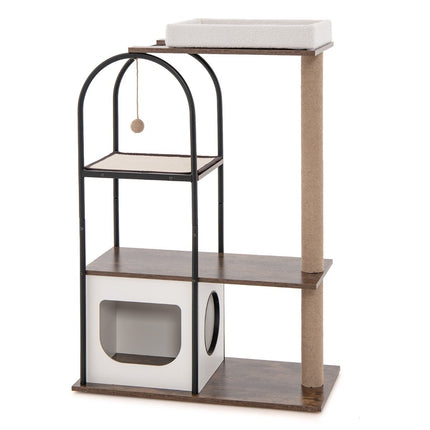 Scratching post with cat cave 118cm cat tree with removable cat bed & ball & scratching mat