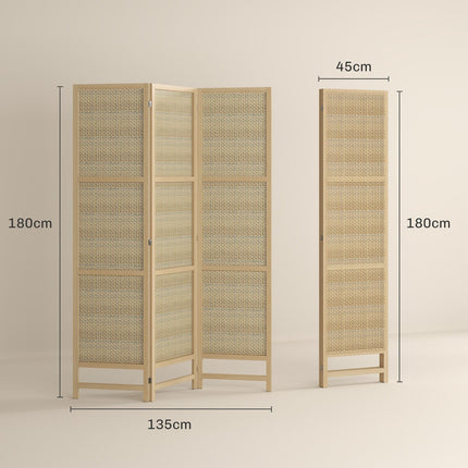 Foldable 3-panel rattan room divider - 135x180 cm Privacy screen