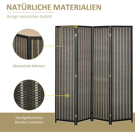 Bamboo room divider, 4-panel, 180x180 cm, Foldable Brown