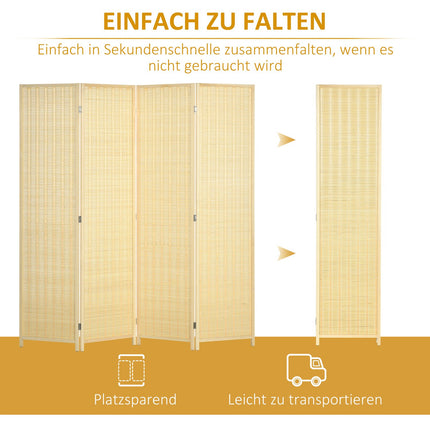 Bamboo room divider, foldable privacy screen, natural 180x180 cm