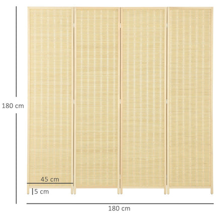 Bamboo room divider, foldable privacy screen, natural 180x180 cm