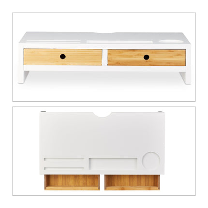 Screen stand with 2 drawers in white