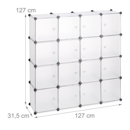 Screwless plastic shelf with 16 compartments