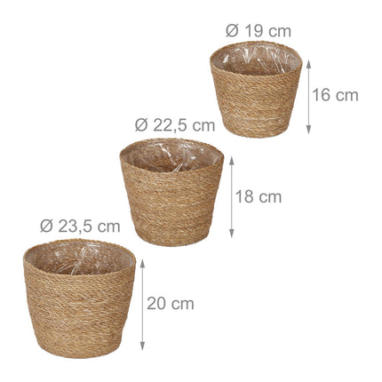 Seagrass Planters Set – 3 Indoor Wicker Flower Pots